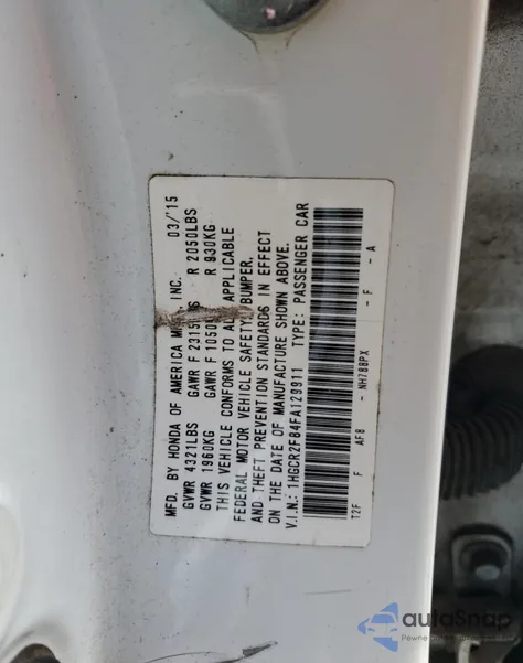 2015 Honda Accord Exl из США, поврежденный, VIN 1HGCR2F84FA129911